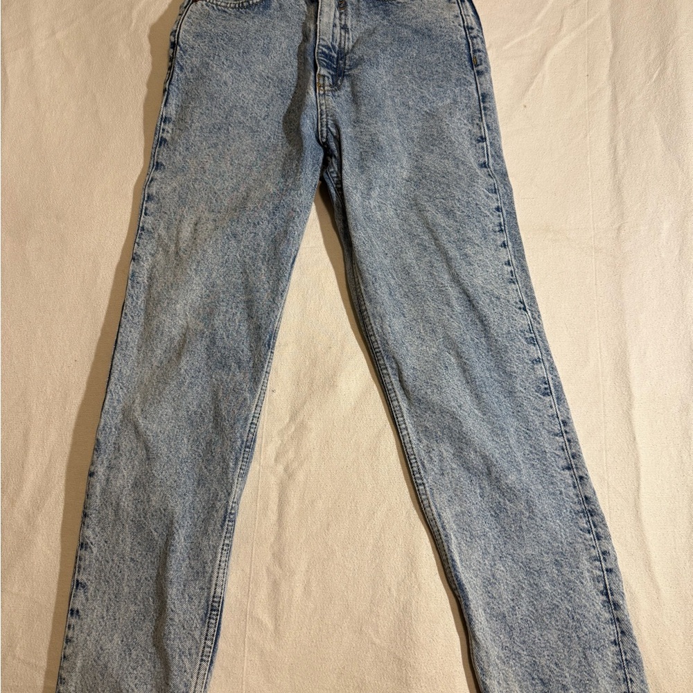 Zara The 90's‎ Mom Fit Jeans Womens 0 High Rise Vintage Light Wash Straight Leg